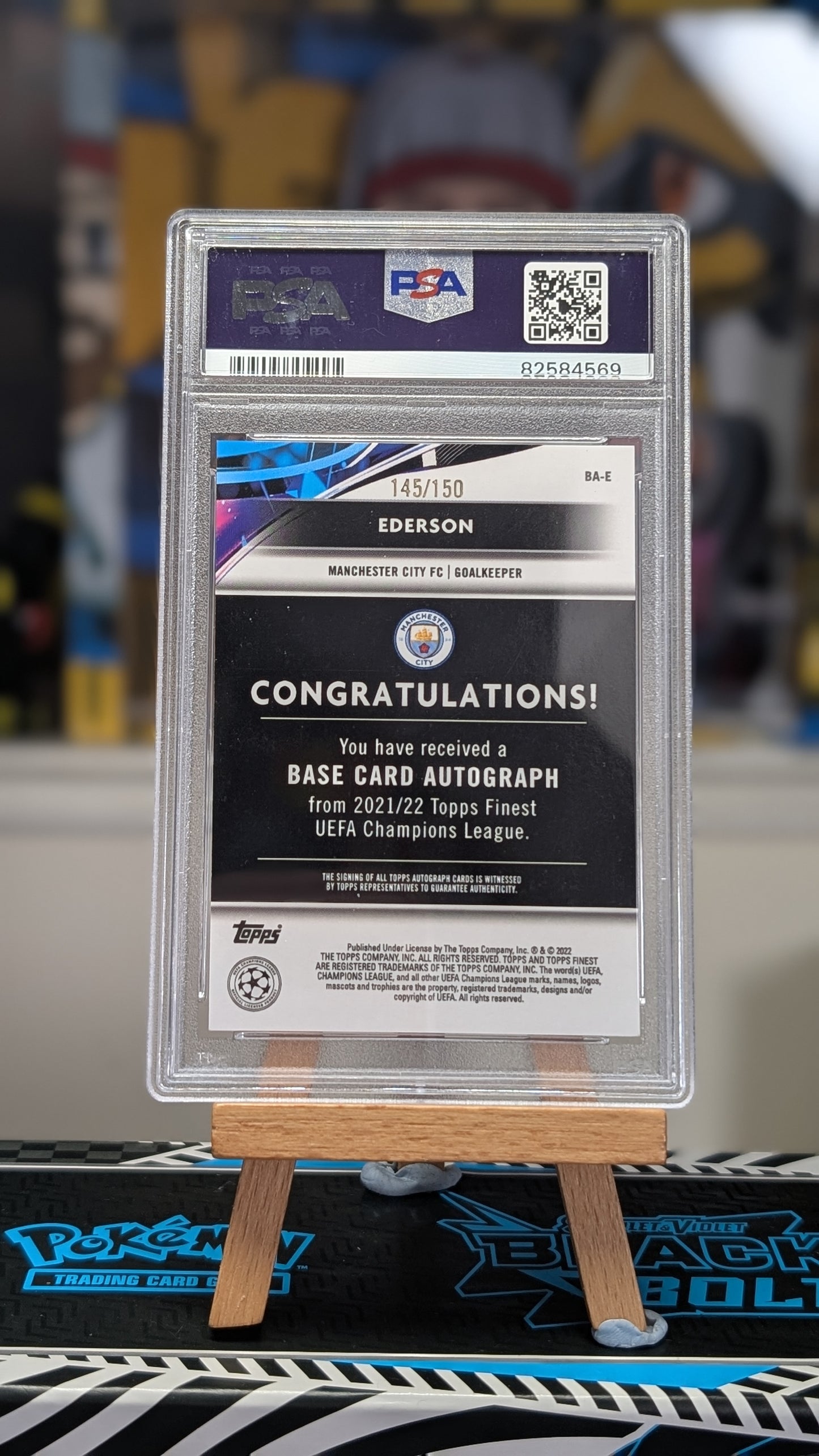 2021-22 Topps Finest UCL Auto Ederson #BA-E Auto Blue Refractor/150 PSA 9