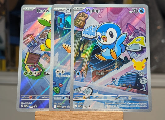 First Partner Illustration Collection - Series 1 Gen 4 - Chimchar, Turtwig, Piplup.