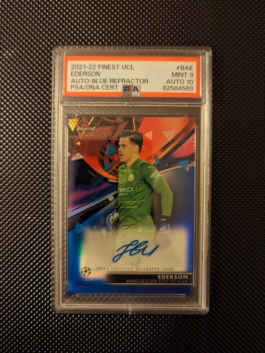 2021-22 Topps Finest UCL Auto Ederson #BA-E Auto Blue Refractor/150 PSA 9
