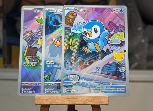 First Partner Illustration Collection - Series 1 Gen 4 - Chimchar, Turtwig, Piplup.