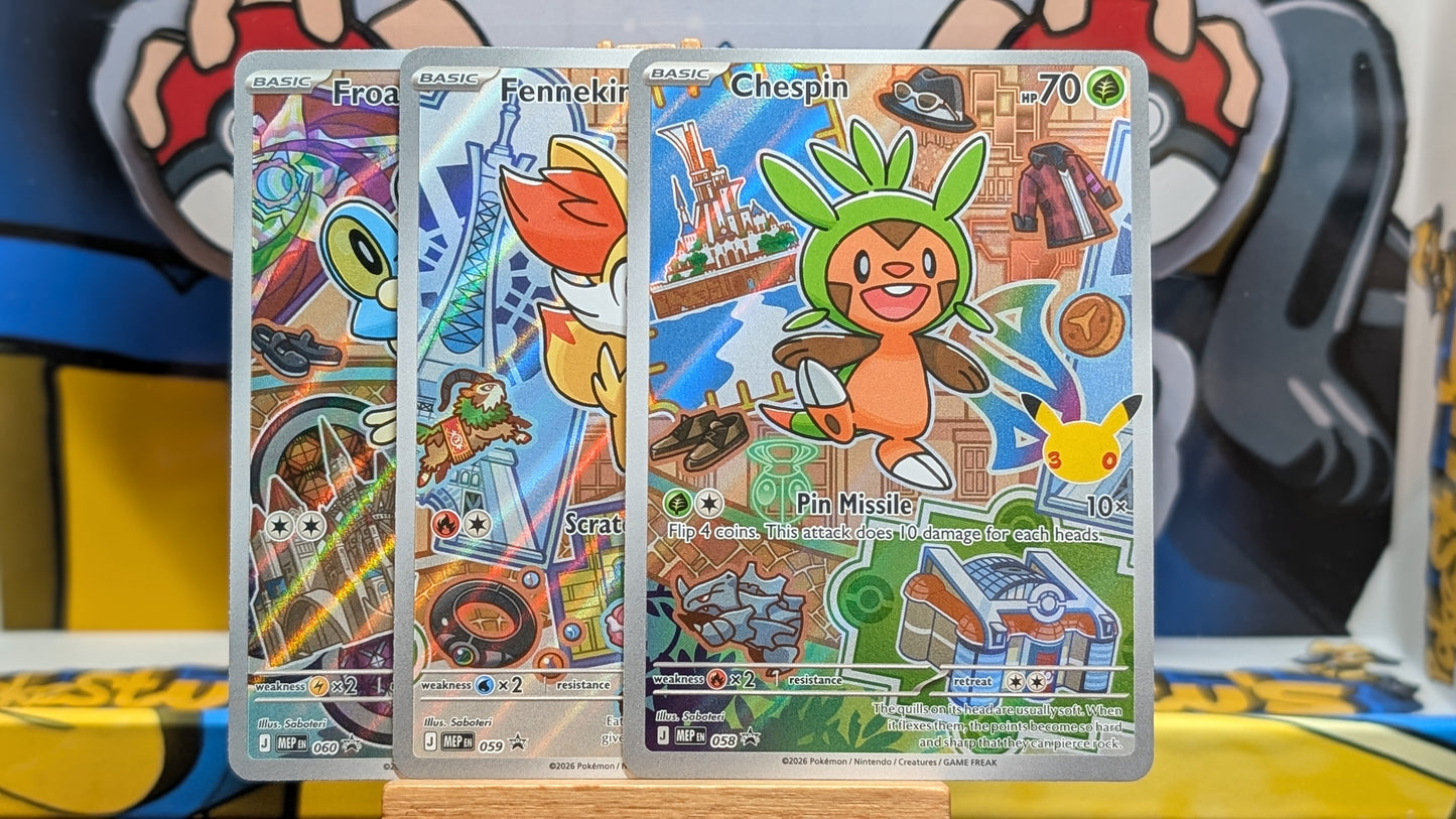 First Partner Series 3 - Froakie 060, Chespin 058, Fennekin.