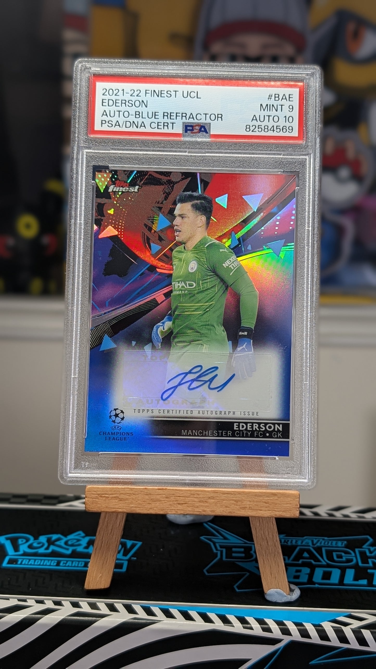 2021-22 Topps Finest UCL Auto Ederson #BA-E Auto Blue Refractor/150 PSA 9